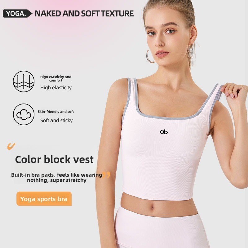 Underwire Bra Padded - เสื้อกล้ามโยคะสำหรับผู้หญิง ฤดูร้อน ผ้าริบ มีฟองน้ำในตัว สายรัดกันกระแทก ยกกระชับทรง