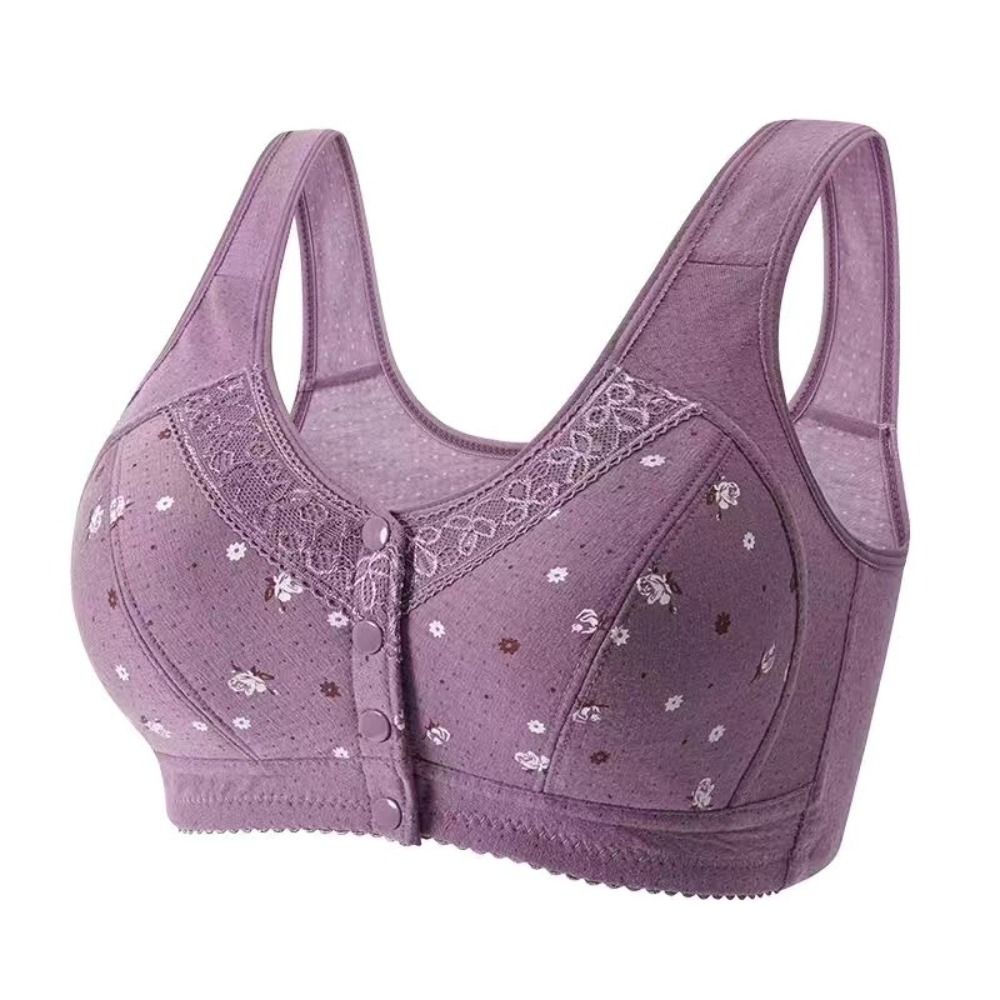 Cotton Bra Everyday - ชุดชั้นในลายดอกไม้ที่สวมใส่สบาย บราที่ระบายอากาศได้ดีสำหรับผู้หญิงสูงวัย สายบ่ากว้าง ทรงเสื้อกั๊ก