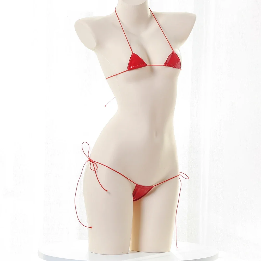 Lace Bralette Set - ใหม่สตรีเซ็กซี่ชุดชั้นในหนังบิกินี่ Bra G-String ดูเปียก Breathable Halter